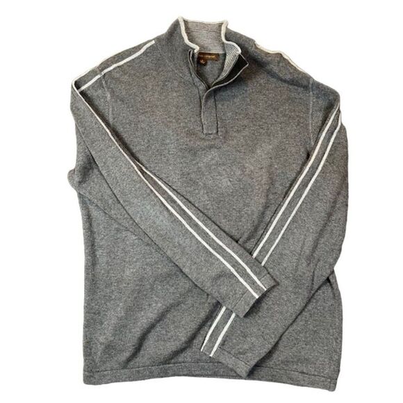 Sebastian Cooper 1/4 Zip Men's Sweater Charcoal With Arm Stripes Size Large - Picture 1 of 10